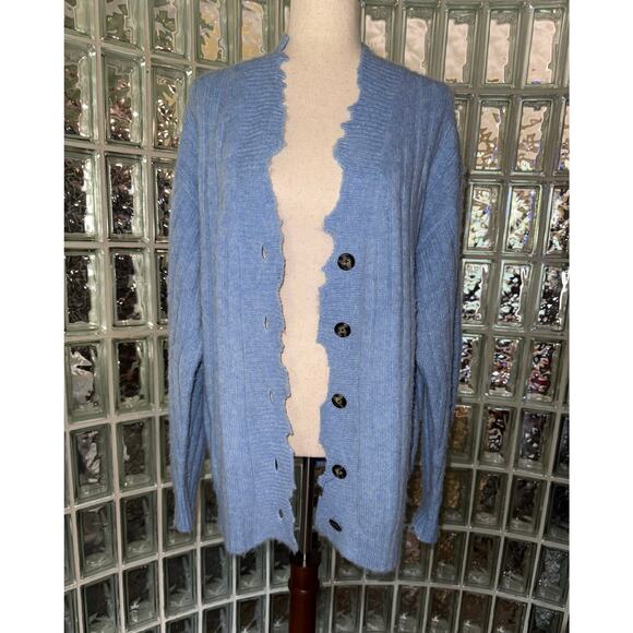Helmut Lang Cardigan Wool/Alpaca Distress Button Blue Italian Yarn - Size Medium - Picture 2 of 12